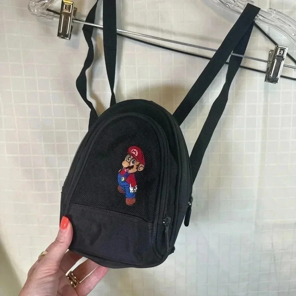Super Mario Nintendo Brothers Small 9"x6 Black Mini Backpack Bag /Game Case
